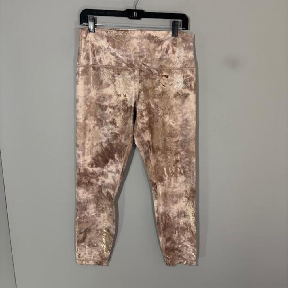 Lululemon Leggings Womens 12 Beige Tie Dye Foil High Rise Ankle Yoga Pants Gym